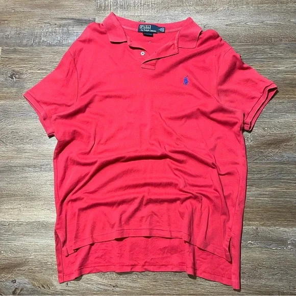 Ralph Lauren Red Polo Shirt with Button Collar
