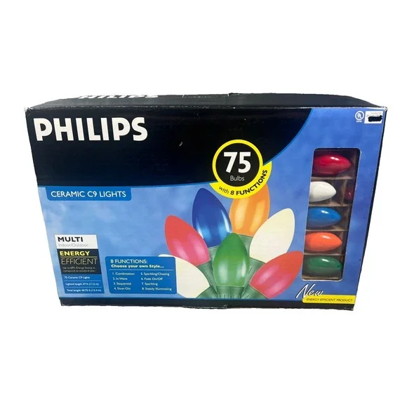 NEW Phillips Ceramic C9 Lights 75 Bulb Energy Saving LED Multi Color 8 Functions