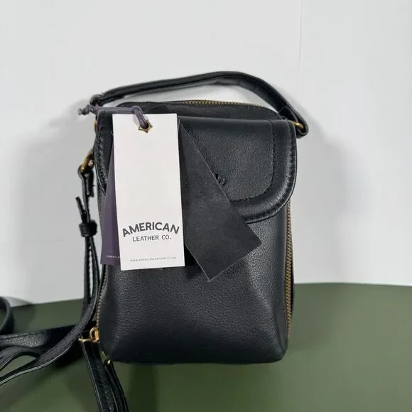 American Leather Co. Tribeca Leather Crossbody Bag w/ Top Handle Black NWT
