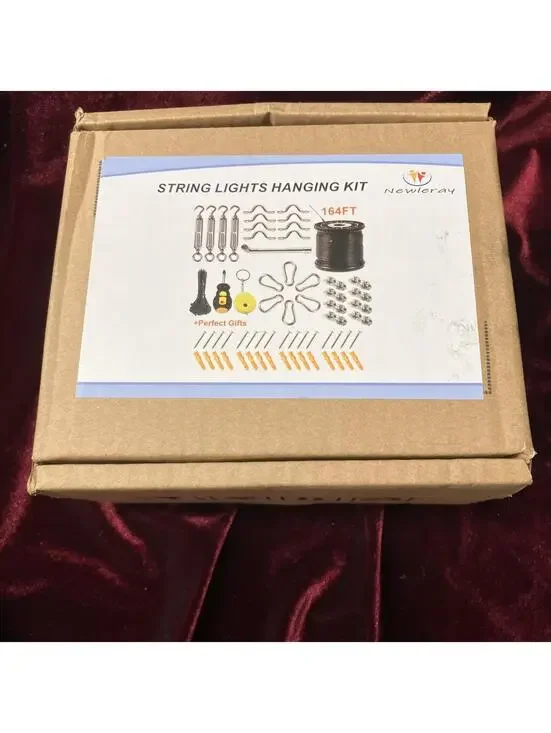 Newleray String Light Hanging Kit w/164 Ft Nylon Coated Stainless Steel 30 NIB
