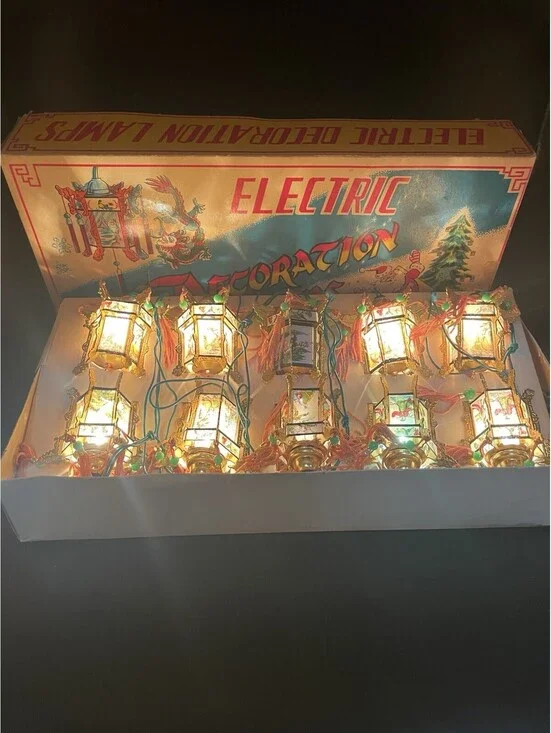 Rare Electric Decoration Chinese  Palace Lantern String Lights In Original Box