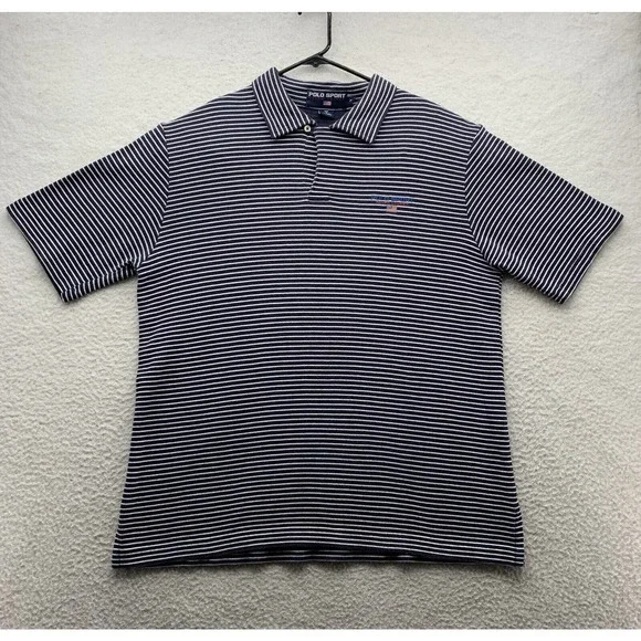 Polo Sport Ralph Lauren‎ Polo Shirt Mens XL Blue White Striped Golf Flag Preppy