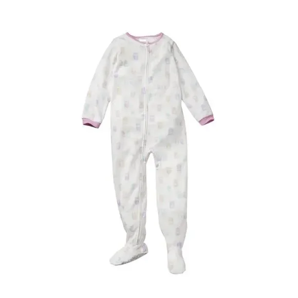 Carter's White Pink Blue Owl Microfleece Zip Up Girls' Footed Pajamas Size 4