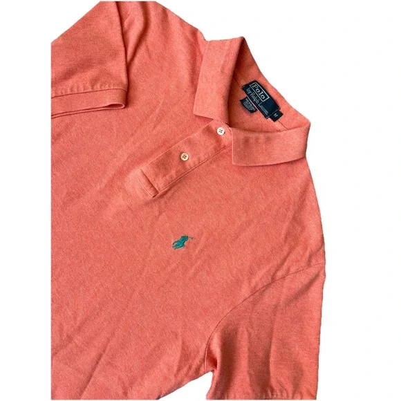 Polo Ralph Lauren Shirt Mens Medium M Orange Green‎ Pony  Rugby Polo SS
