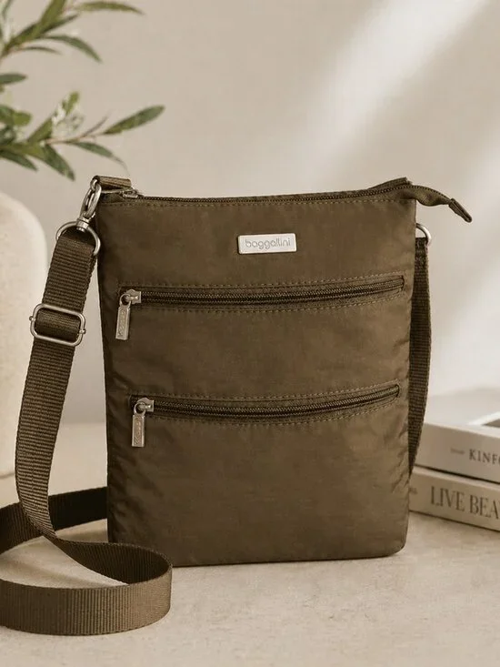 Baggallini Womens Crossbody Bag Brown Nylon Lightweight‎ Travel Vacation Casual