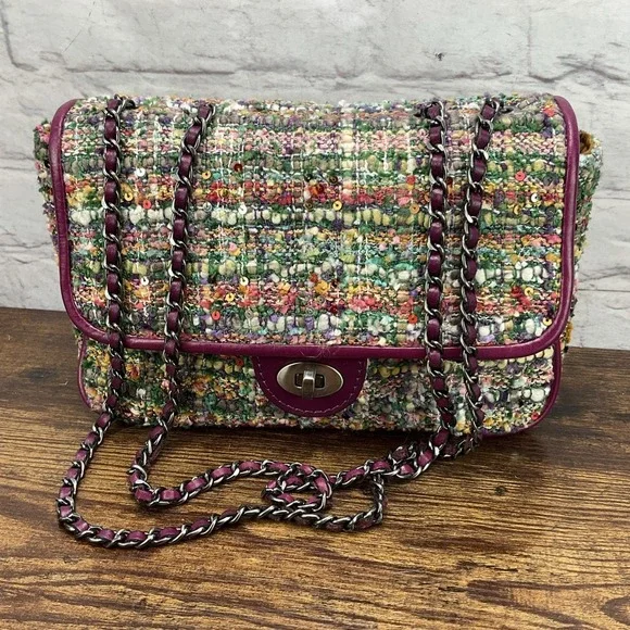 Patricia Nash Lorenza Flap Mauve Plaid & Leather Crossbody/Shoulder Bag