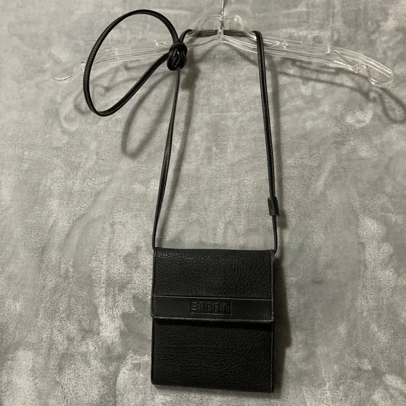 Esprit Black Crossbody Wallet Bag‎ Organizer Multi Compartment Small Purse Vtg