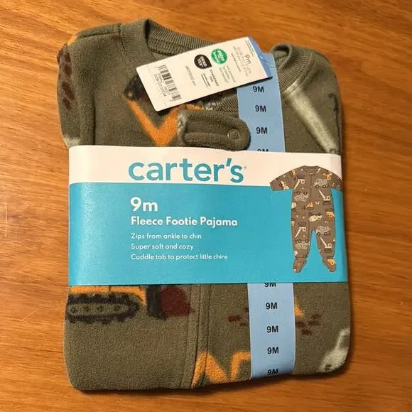 NWT Carter's Green Orange‎ Construction Truck Footie