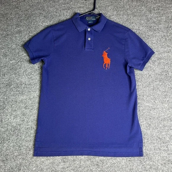 Vintage Polo Ralph Lauren Polo Shirt Mens M Custom Fit‎ Blue Big Pony Cotton