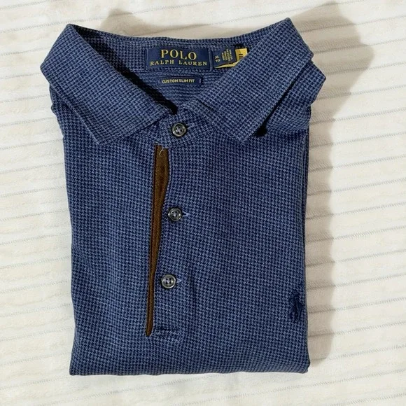 Polo Ralph Lauren Long Sleeve Custom Slim Fit Soft Touch Jersey Navy Polo Sz L