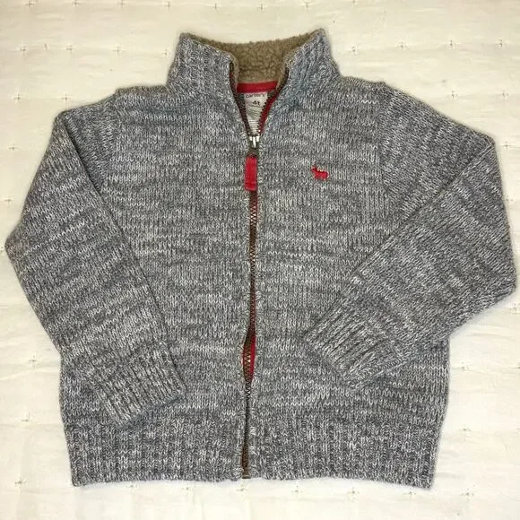 Carter's Zip Up Cardigan Sweater Boys 4T Gray Marled Knit Reindeer Embroidery