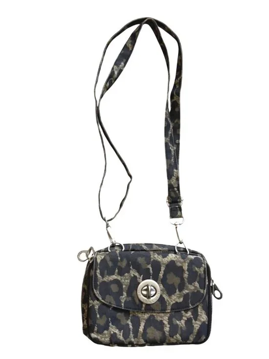 Baggallini Women's Crossbody Bag Black Tan Leopard Print Purse Adjustable Strap