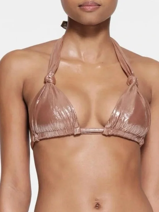 RARE SKIMS Liquid Shine Swim Knotted Micro Triangle Top in Cinnamon