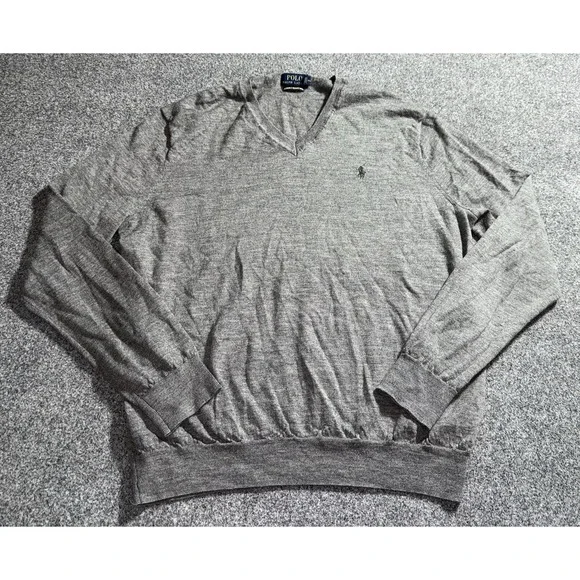 Polo Ralph Lauren Sweater Men's XL‎ Gray 100% Washable Merino Wool Classic