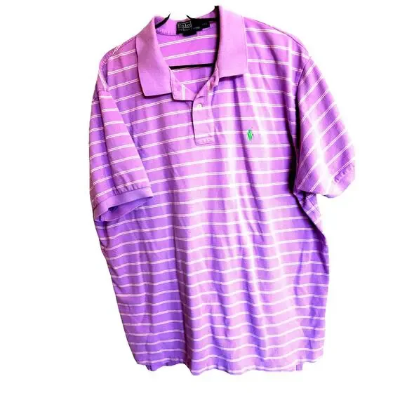 Ralph Lauren Polo Men 2XL Purple White Stripe Golf Preppy Casual Athleasure