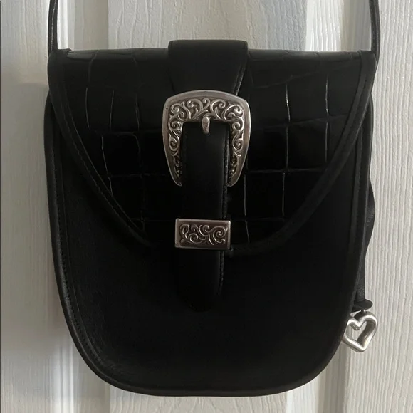Brighton Black Leather Crossbody w/ Faux Alligator Trim