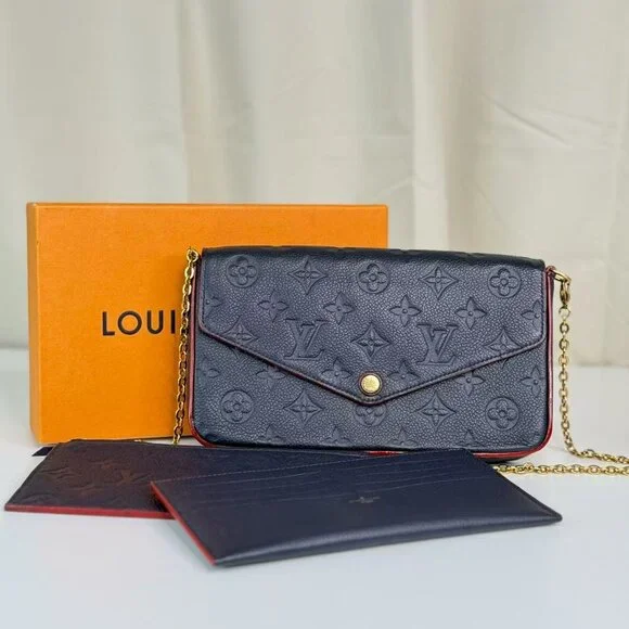 Louis Vuitton Blue Empreinte Felicie Shoulder Bag Crossbody with Gold Chain