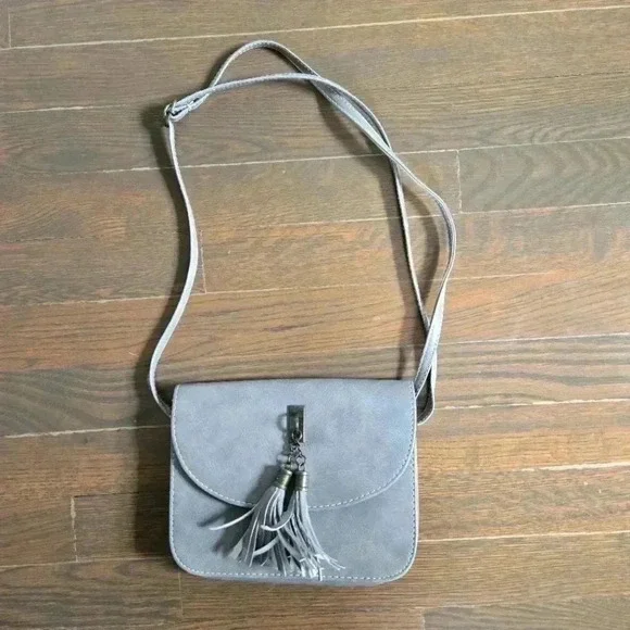 Grey crossbody boho festival bag with tassels from J francis