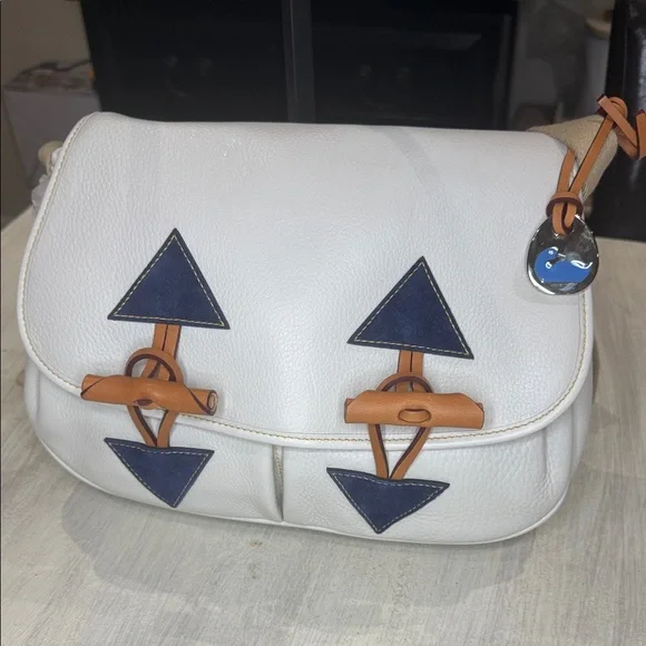 Dooney & Bourke White and Navy Medium Toggle Crossbody Bag