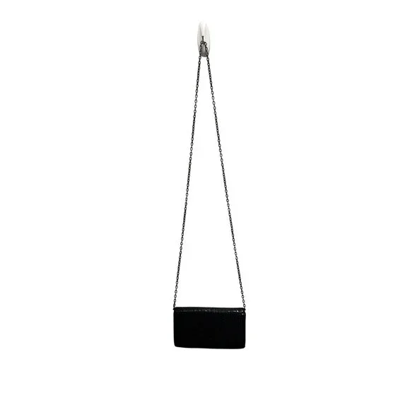 Whiting & Davis Black Rhinestone Evening Chain Clutch Metal Mesh Satin Interior