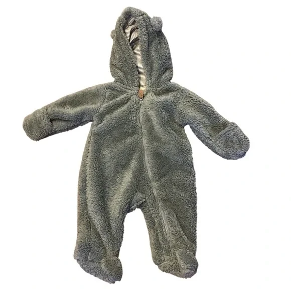 Carter's Hooded Suit Baby Size 3M Sherpa Blue Green Zip Up‎ Gender Neutral
