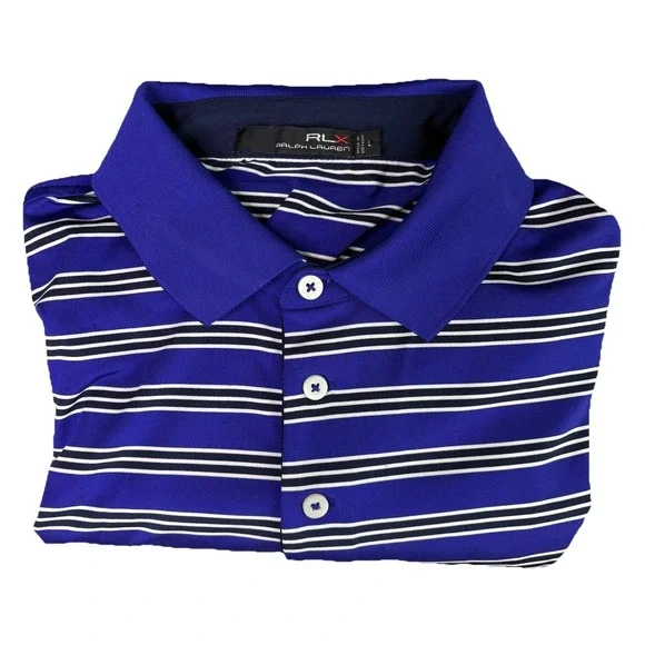 RLX Ralph Lauren Polo Shirt Mens Large Performance Golf Stretch Striped Blue