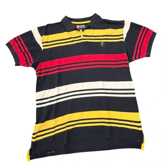 Vtg 90s Chaps‎ Ralph Lauren Men's Large Striped Polo Shirt Short Sleeve Rugby