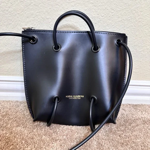 Kozha Numbers The Utility Black Leather Crossbody Bag Rubber Zipper Handles