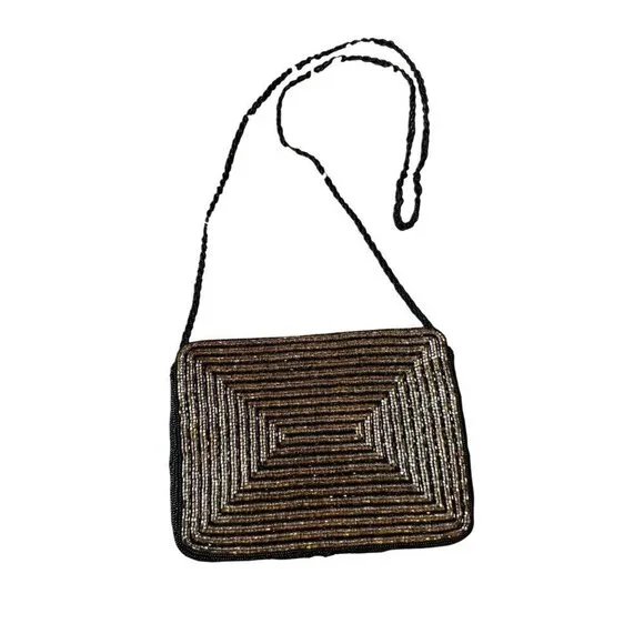 Beaded Black & Gold Evening Bag