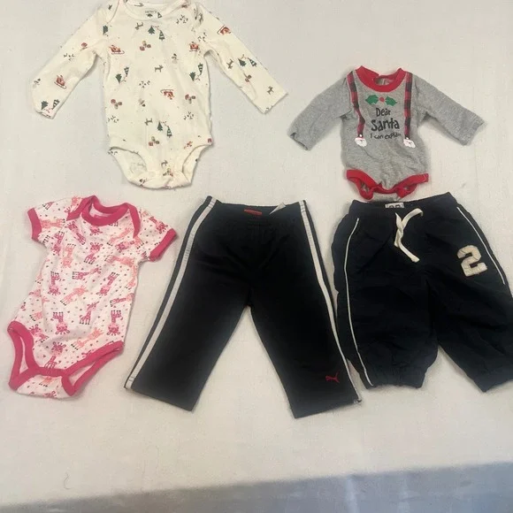 Baby Clothing Lot 5pc Carter's Puma Children's Place 6-9 Months Bodysuits Pants