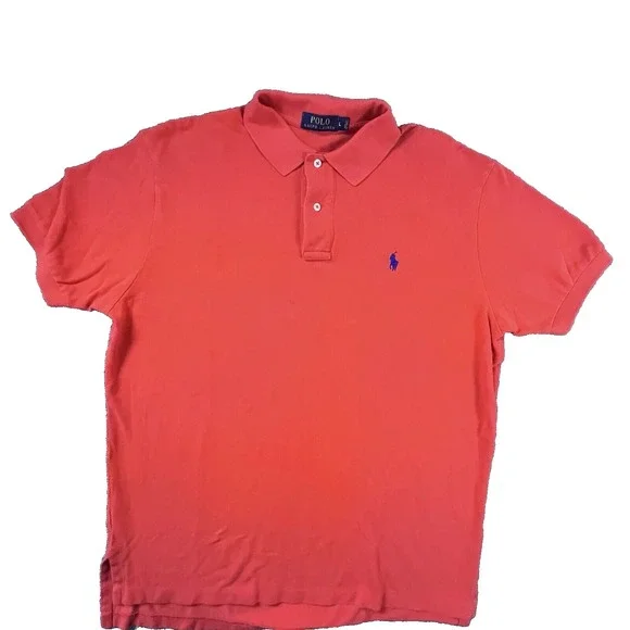 Polo Ralph Lauren Shirt Size Large‎ Orange Short Sleeve Collared Cotton Pullover