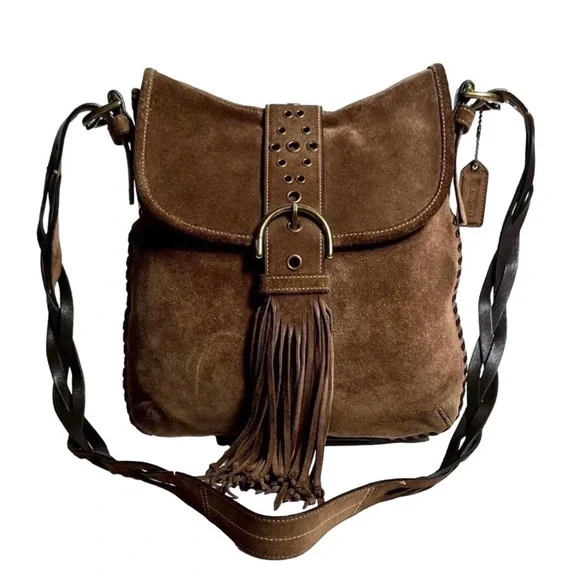 COACH Soho Brown Suede Bag with Tassel Closure and Braided Shoulder Strap