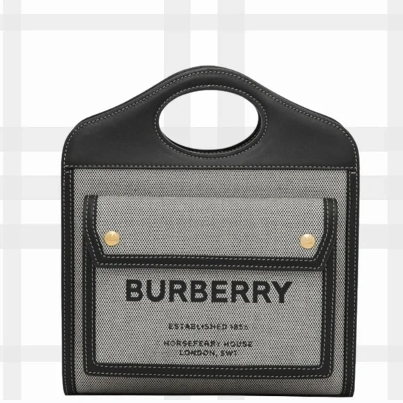 BURBERRY Horseferry Logo Canvas and Leather Pocket Bag