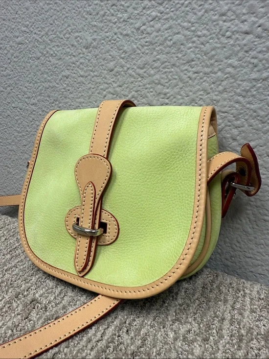 Rare Dooney & Bourke Nubuck/Suede Lime Green & Tan Leather Saddle BagCrossbody