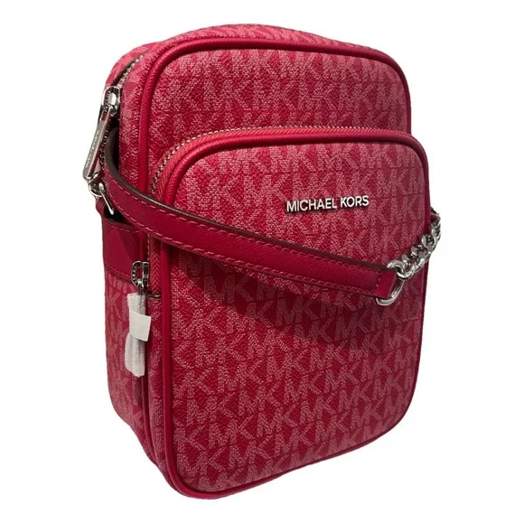 MICHAEL KORS Jet Set Travel Md Signature Logo Crossbody Flight DK RASPBERRY NWT