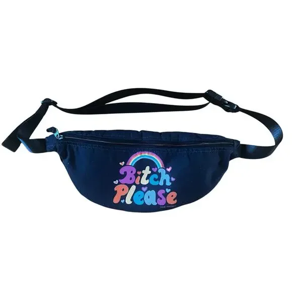 ❤️ 3/$25 B!tch Please Black Fanny Pack with Pockets and Rainbow