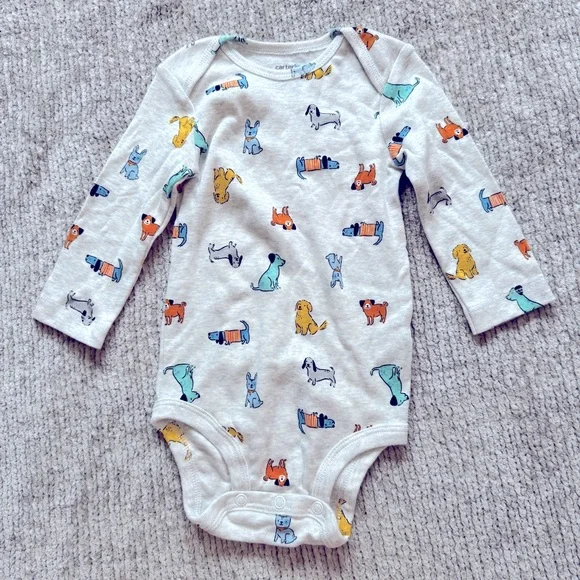Carter’s 6M Long Sleeve Dog Print Bodysuit 100%‎ Cotton Puppy Whimsical Cute