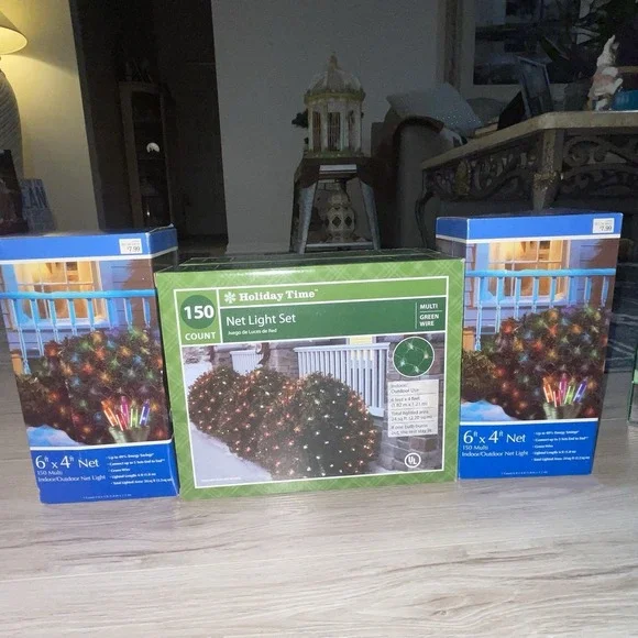 Lot 3 New Holiday Time Christmas Net Lights 150ct Multi-Color Indoor Outdoor 6x4