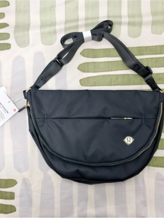 lululemon athletica Black Crossbody Messenger Bag with Gold Accents