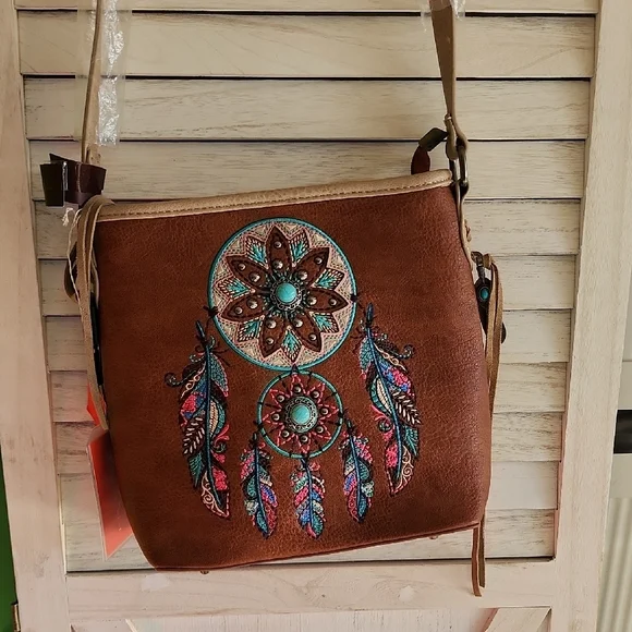 Montana West Crossbody Bag Dream Catcher Concealed Carry Purse Brown NEW