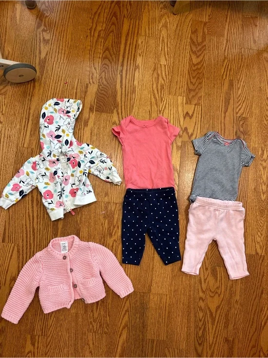 Carter's newborn baby girl bundle sweater hoodie Pink Knit Baby Cardigan floral