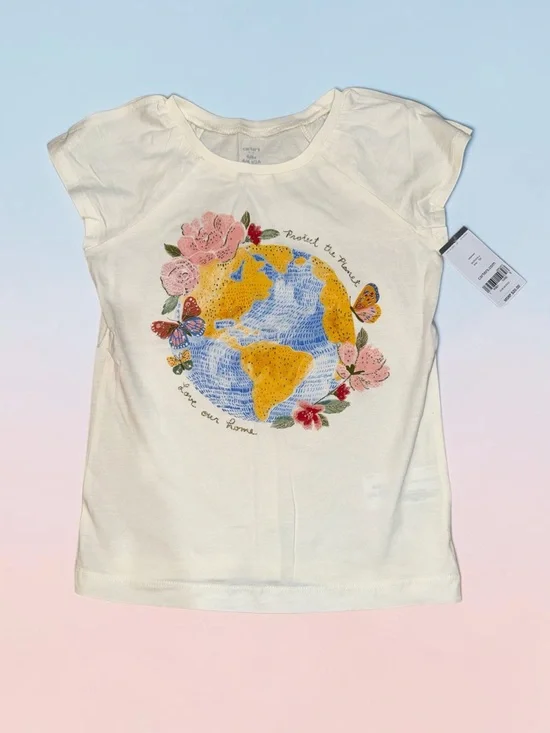 Carter's Cream Tee with Floral Earth and Butterfly Graphic NEW (6)