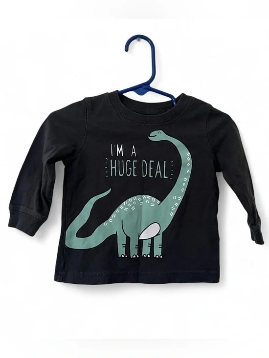 9M Boy Long Sleeve 100% Cotton Carters Dark Gray Dinosaur Graphic Print T-Shirt