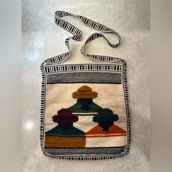 Crossbody Bag Handmade Artisan Ecuador Wool Woven Multi Colored Purse Handbag