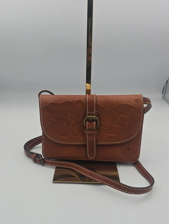 Patricia Nash Brown Leather Small Crossbody W/ Handcrafted Floral Design (EUC)✨