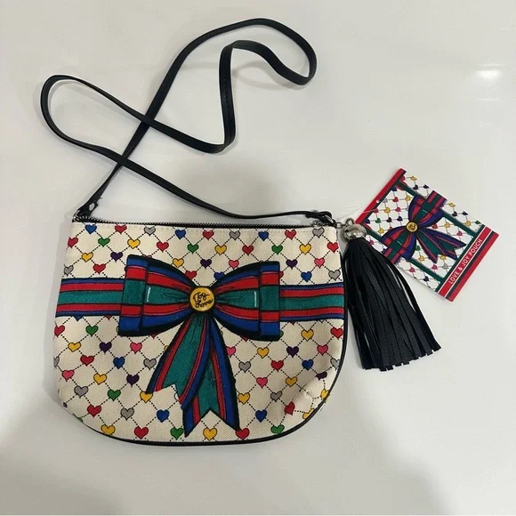 NWT Brighton Tom Clancy Love & Joy Holiday Canvas Crossbody Pouch Bag Tassel NWT