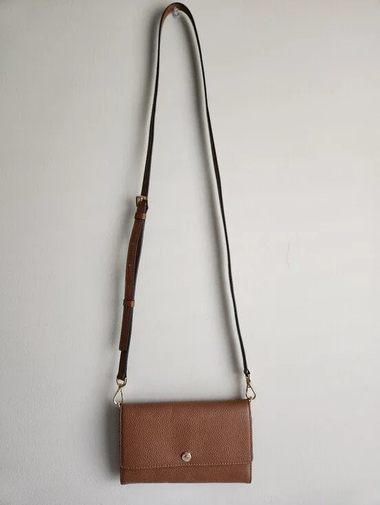 Michael Kors Mercer  Snap Button Pebble Leather  Crossbody Wallet
