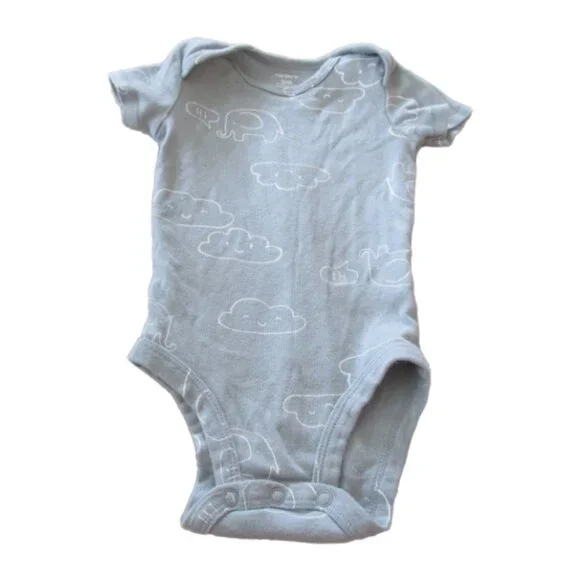 Carters One Piece Bodysuit Infant Boys 6M Gray Cloud Elephant Short Sleeve‎ Snap