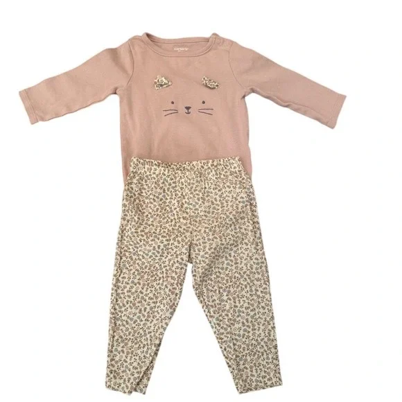 Carter's Infant Cat Face Onesie Matching Leggings Light Pink & Blue - 9‎ mos