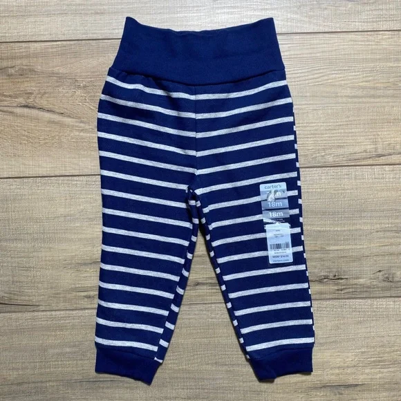 Carters Baby Boys Striped‎ Pull On Pants Size 18 Months Navy Blue And Gray